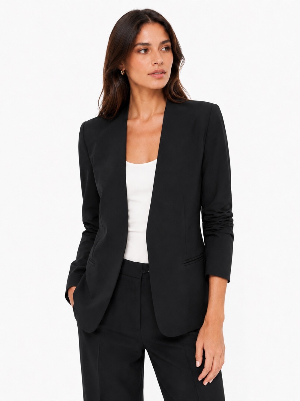 Athleta Avenue Blazer Size 4 Black Collarless Travel Work Stretch Jacket